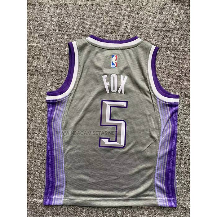 Camiseta Nino Sacramento Kings De'Aaron Fox NO 5 Ciudad 2022-23 Gris